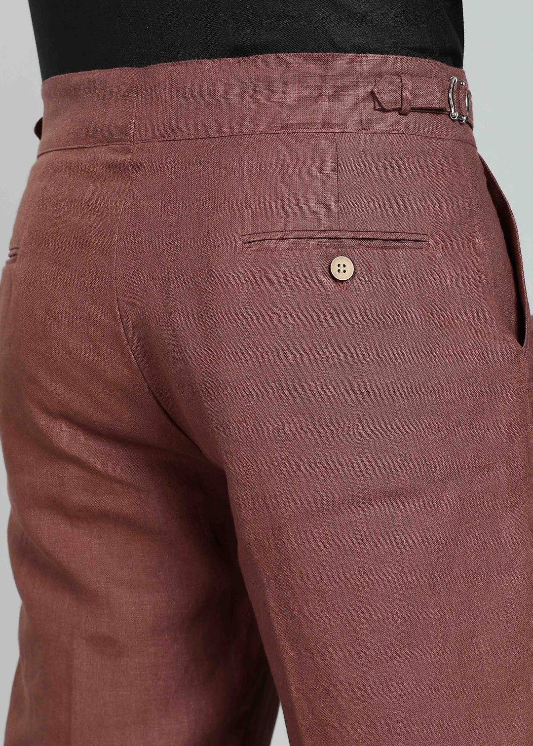 Wes Pants - Pure Linen Pleated Trousers with Adjustable Waistband - Amber Brown