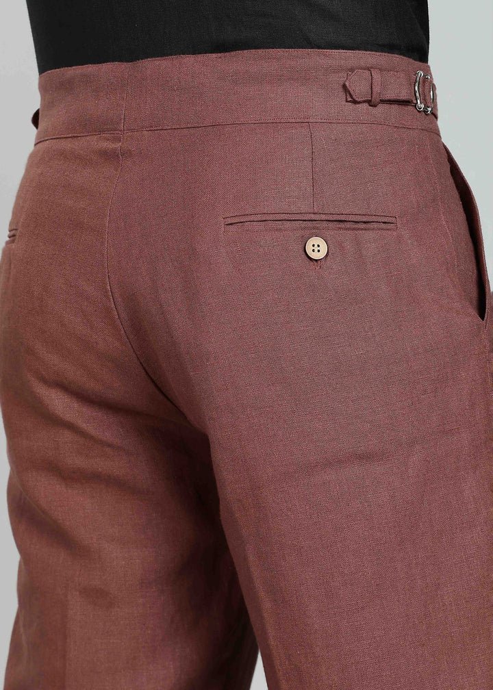 Wes Pants - Pure Linen Pleated Trousers with Adjustable Waistband - Amber Brown