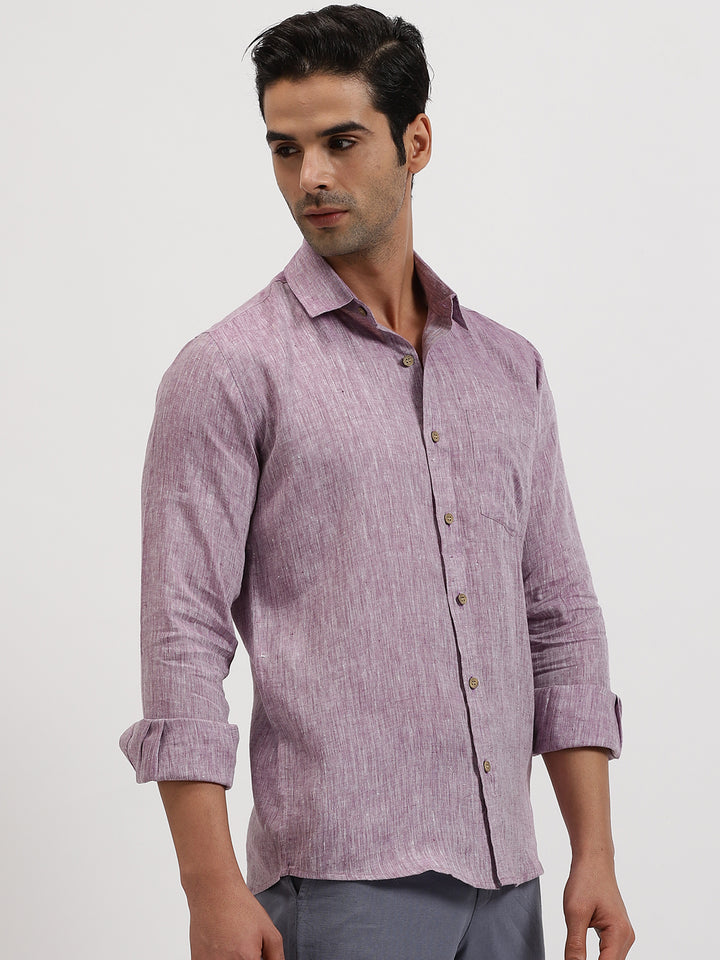 Bryce - Pure Linen Chambray Long Sleeve Shirt - Lilac