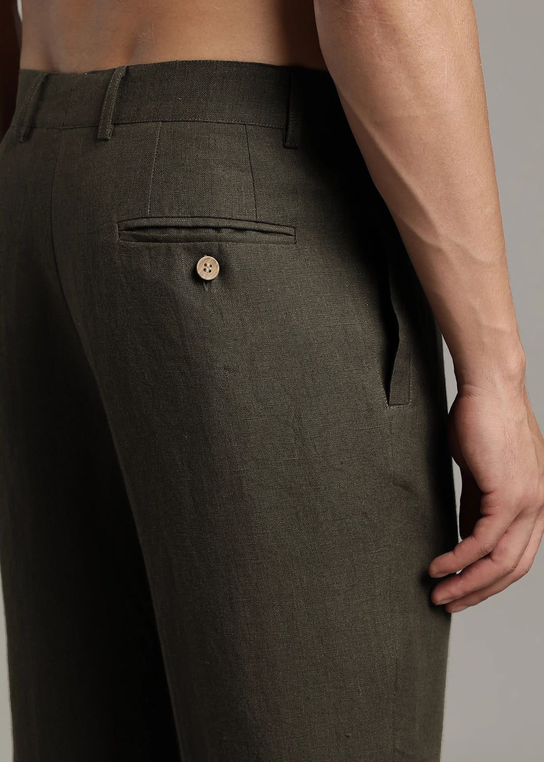 Calvin - Pure Linen Double Pleated Trousers - Camo Green
