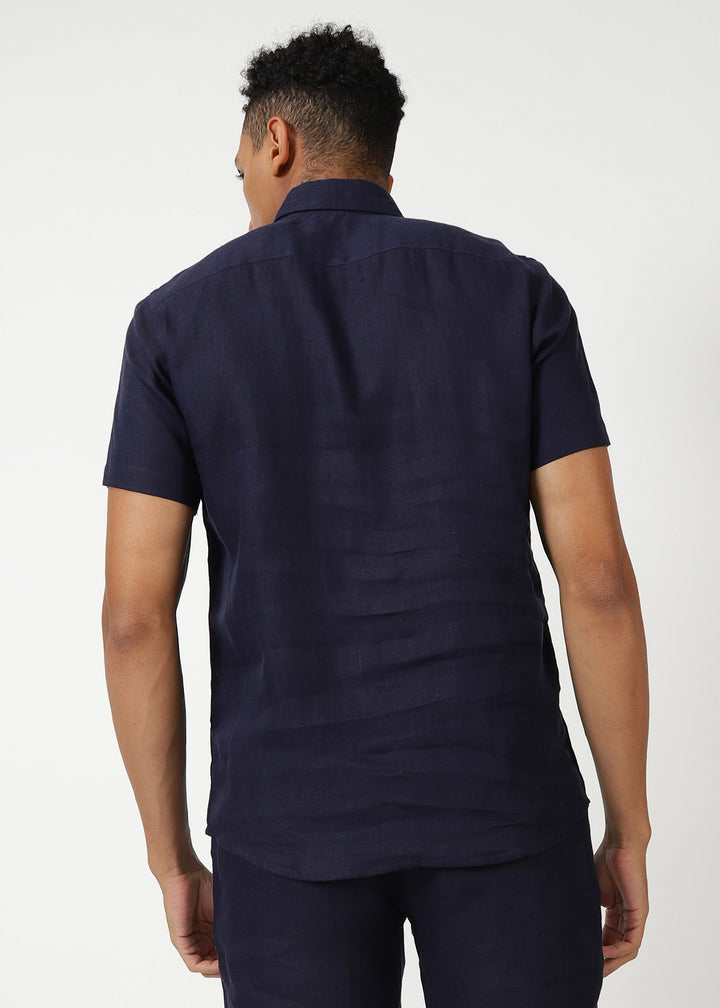 Matteo Pure Linen T-Shirt - Dark Blue