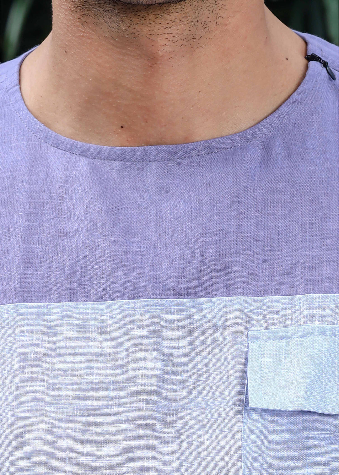 Zach - Double Colour Block Linen Short Sleeve T-Shirt - Lavender Violet & Periwinkle Blue