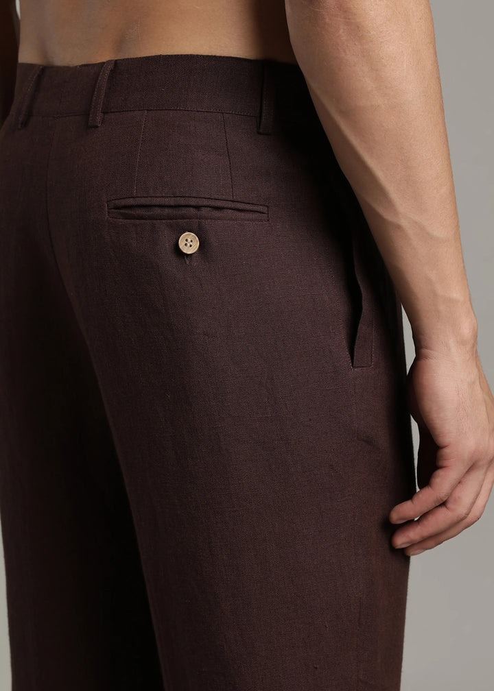Calvin - Pure Linen Double Pleated Trousers - Cocoa Brown