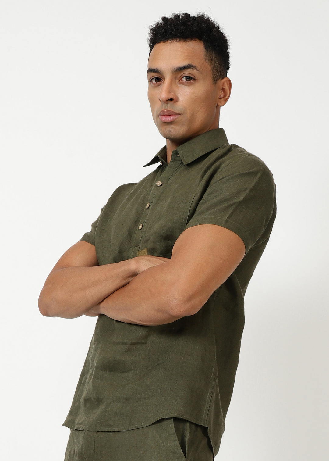 Matteo Pure Linen T-Shirt - Moss Green