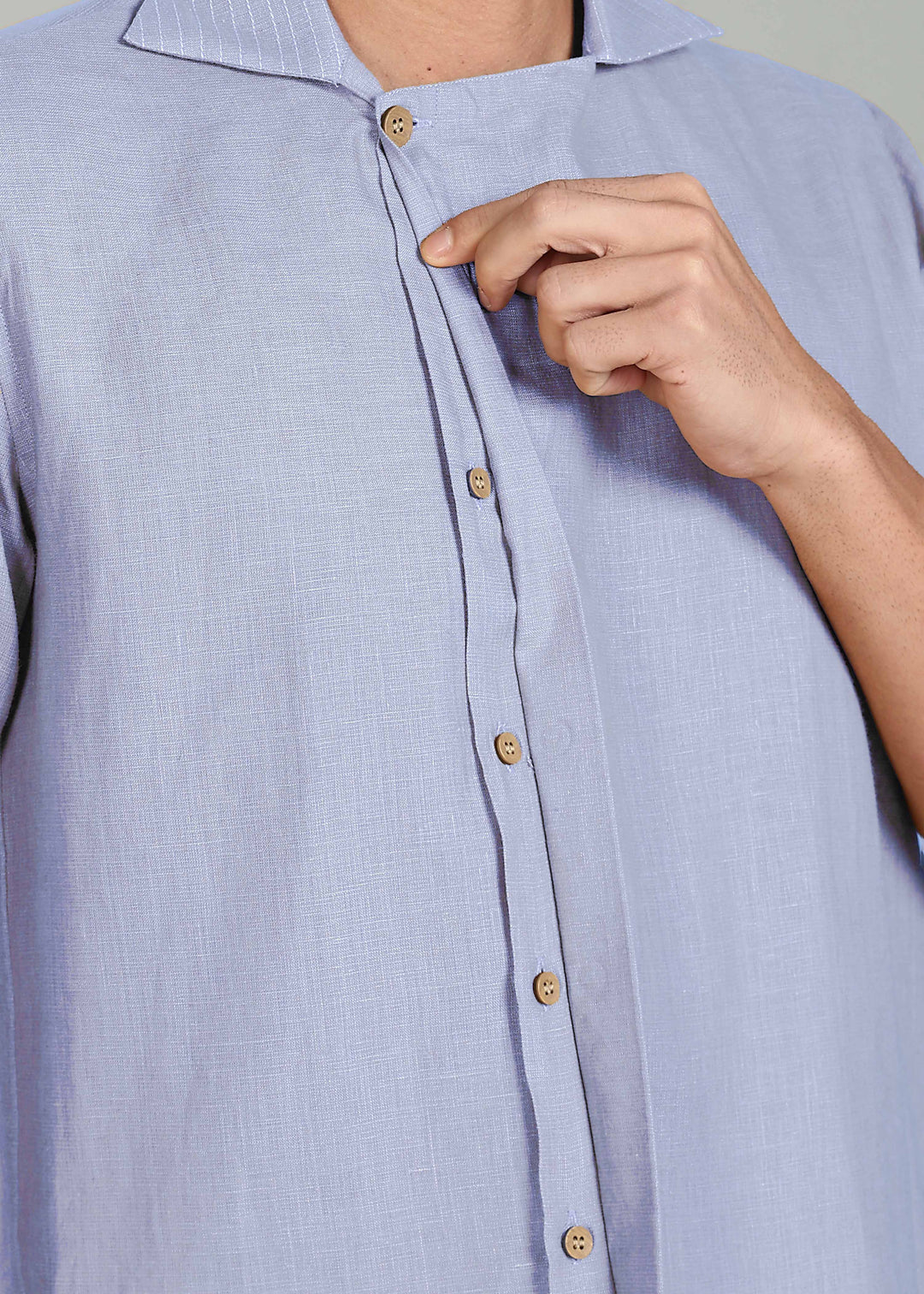 Sean Shirt - Pure Linen Half Sleeve Shirt with Concealed Placket - Periwinkle Blue