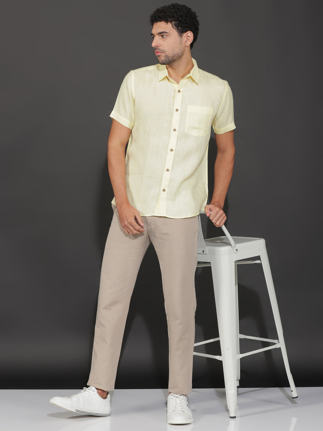 Harvey - Pure Linen Half Sleeve Shirt - Light Yellow