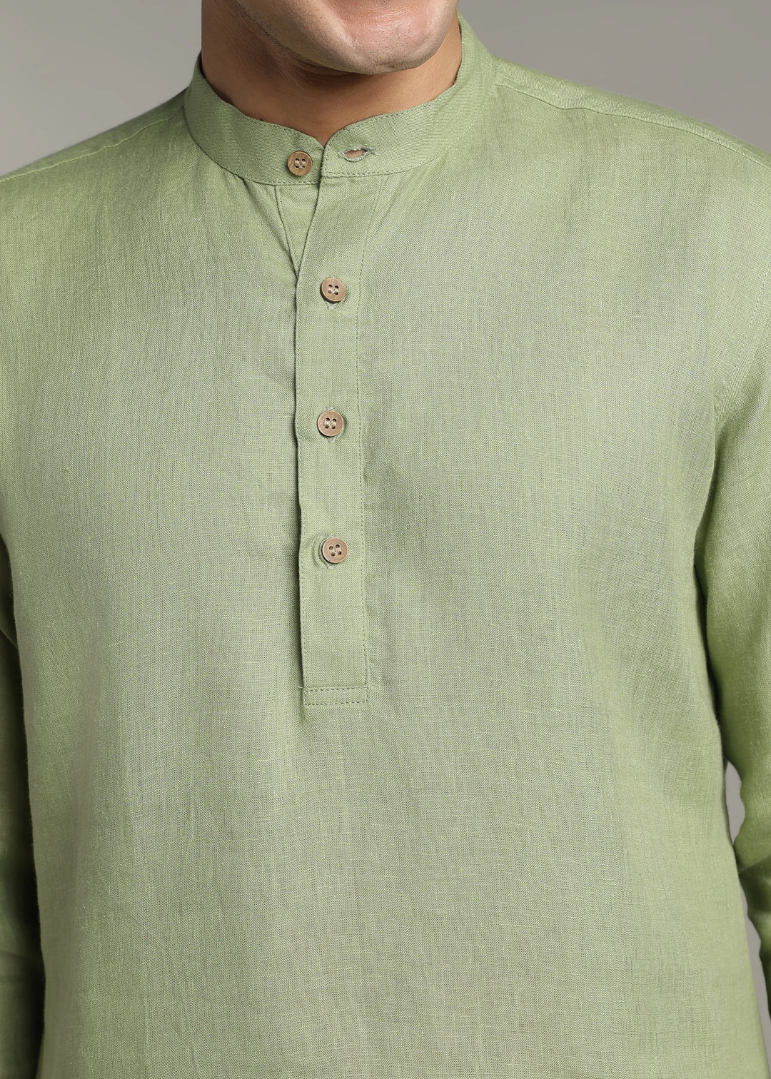 Saif - Pure Linen Full Sleeve Short Kurta with Hem Stitch Detail - Peppermint Green