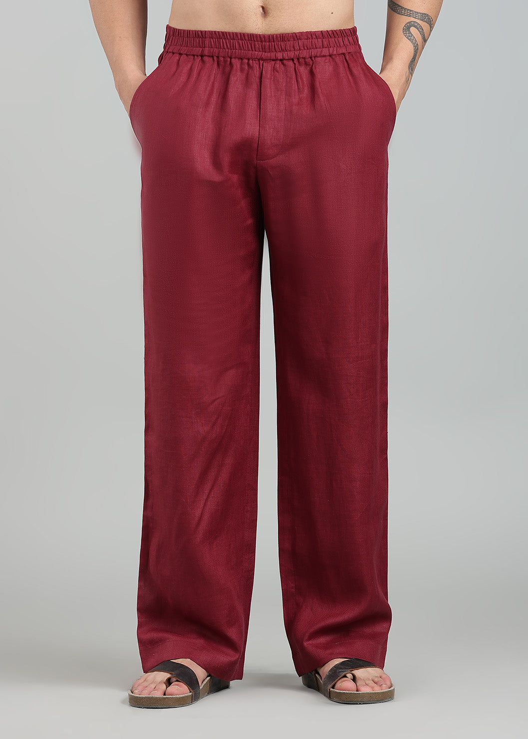 Roy -  Pure Linen Kurta Pants - Red Wine