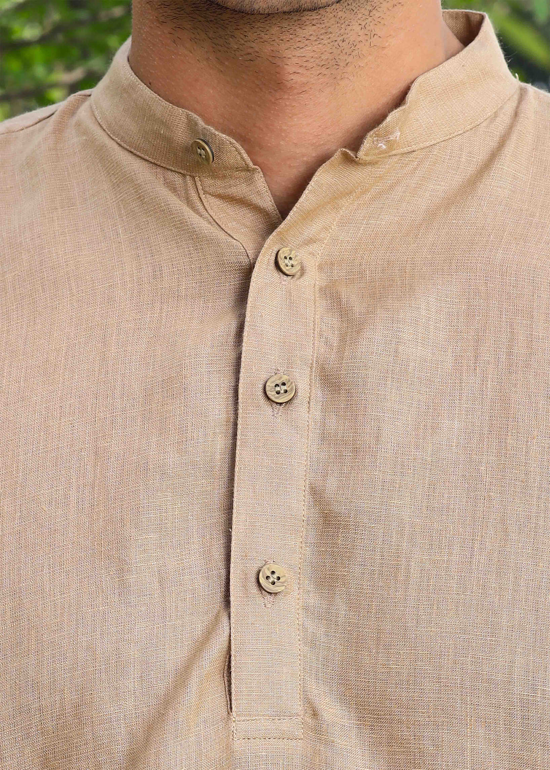 Parker - Full Sleeve Mandarin Collar Pure Linen Kurta - Oakwood Brown