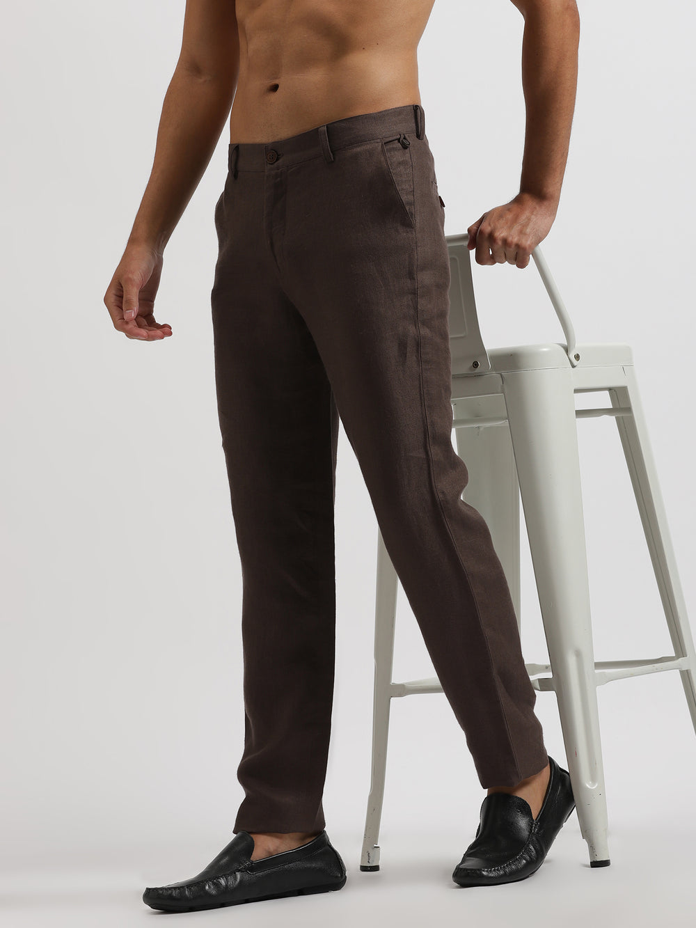 Ian Pure Linen Trousers - Chocolate Brown