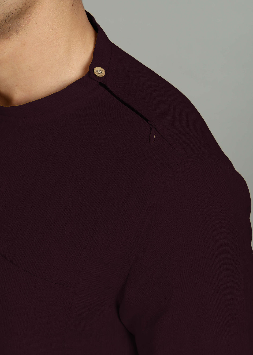 Ash - Pure Linen Mandrin Collar T-Shirt - Dark Purple
