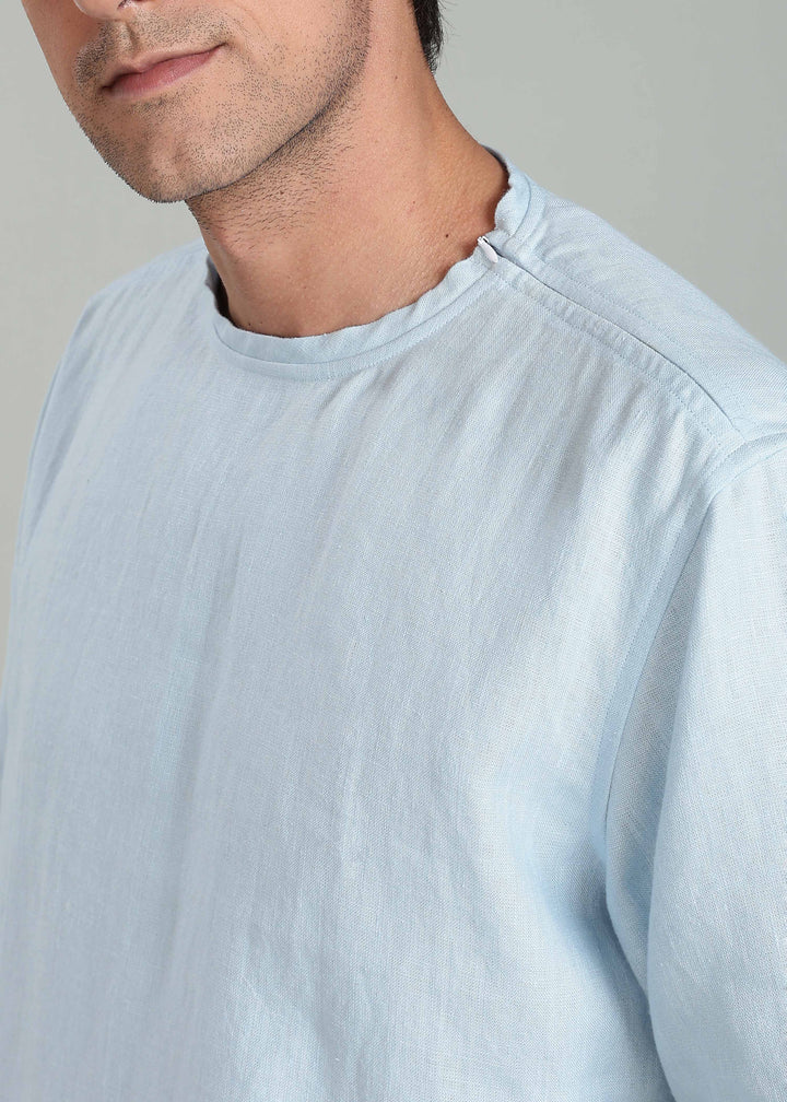 Nash - Pure Linen Oversized T shirt - Pastel Blue