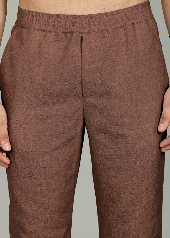 Gil -  Pure Linen Relaxed Straight Trousers - Walnut Brown