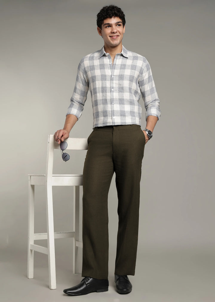 Ray - Pure Linen Trousers - Camo Green