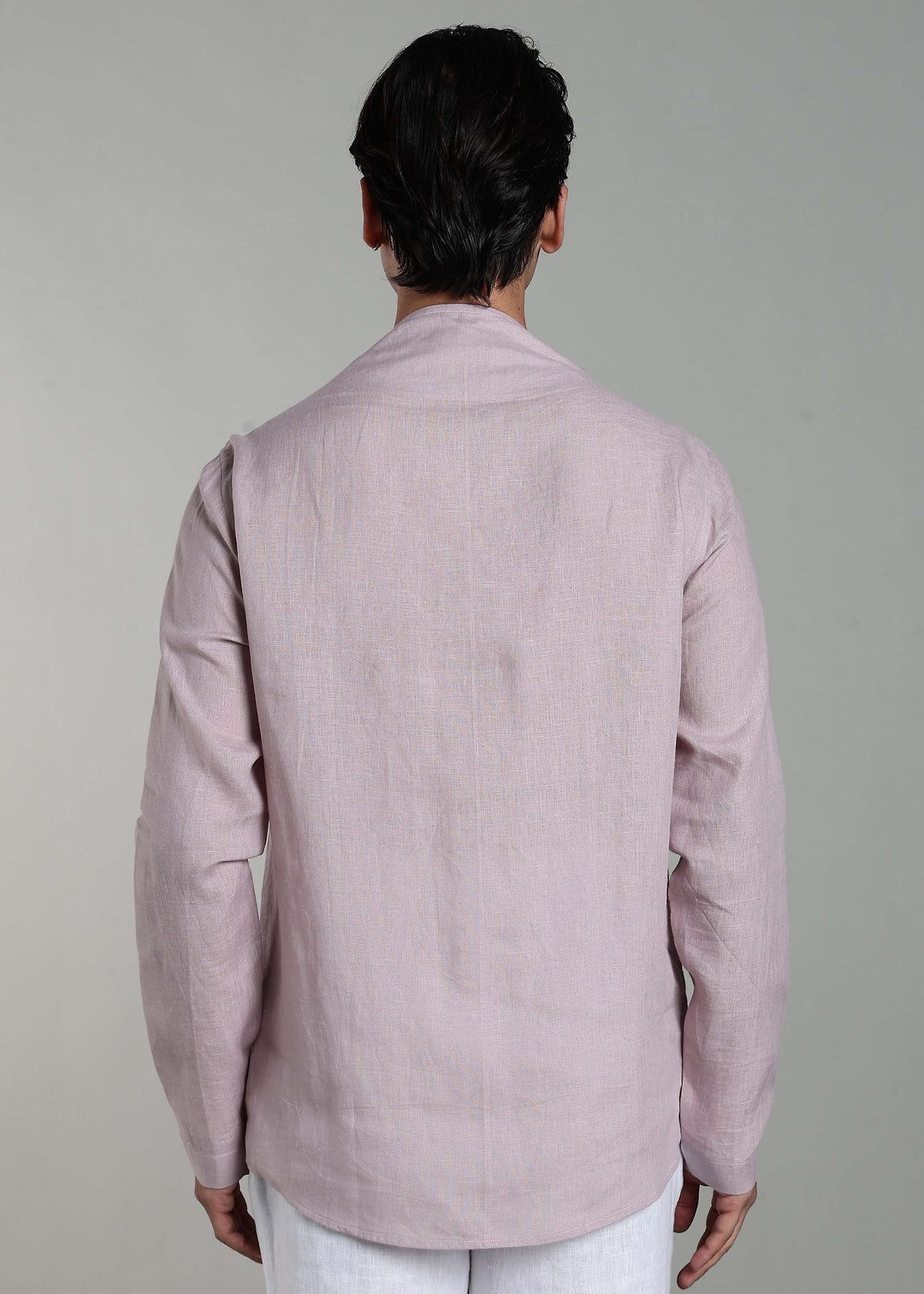 Reno - Pure Linen Full Sleeve Collarless Shirt  - Cameo Pink