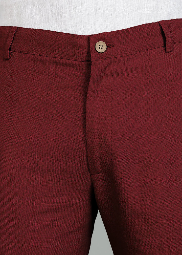 Ian Pure Linen Trousers - Dark Maroon