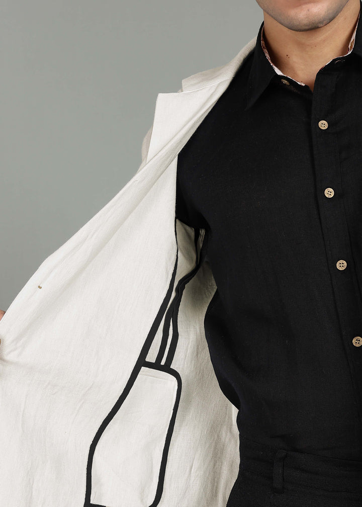 Otis - No Lining Jacket with Black Detailing - Ecru