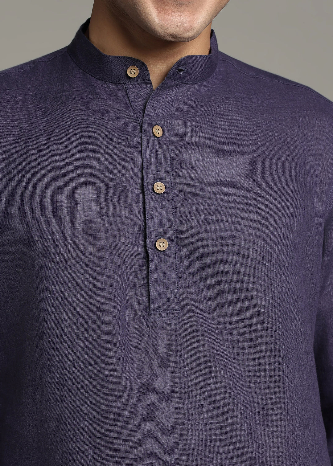 Saif - Pure Linen Full Sleeve Short Kurta with Hem Stitch Detail - Lapis Violet