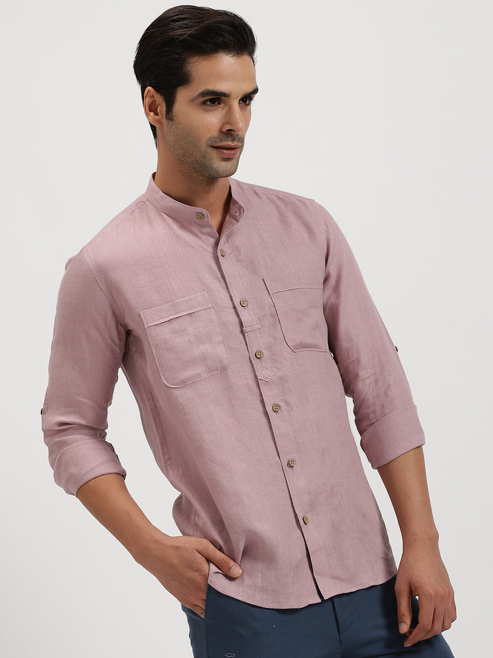 Luca - Pure Linen Double Pocket Full Sleeve Shirt - Lilac