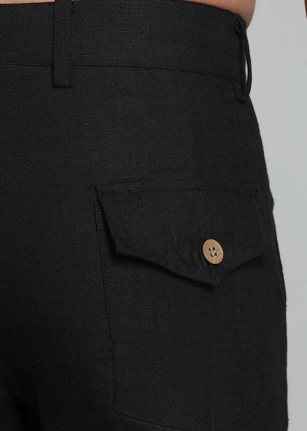 Vanta - Pure Linen Relaxed Trousers with Foldable Hem – Black