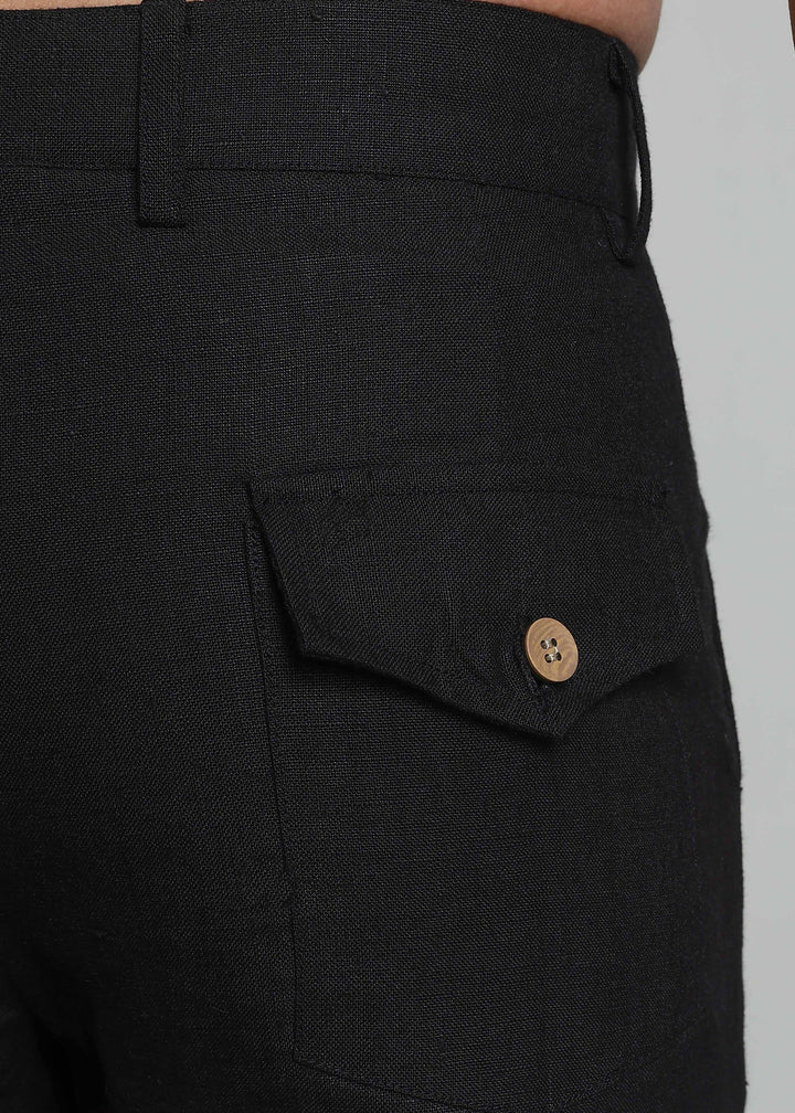Vanta - Pure Linen Relaxed Trousers with Foldable Hem – Black