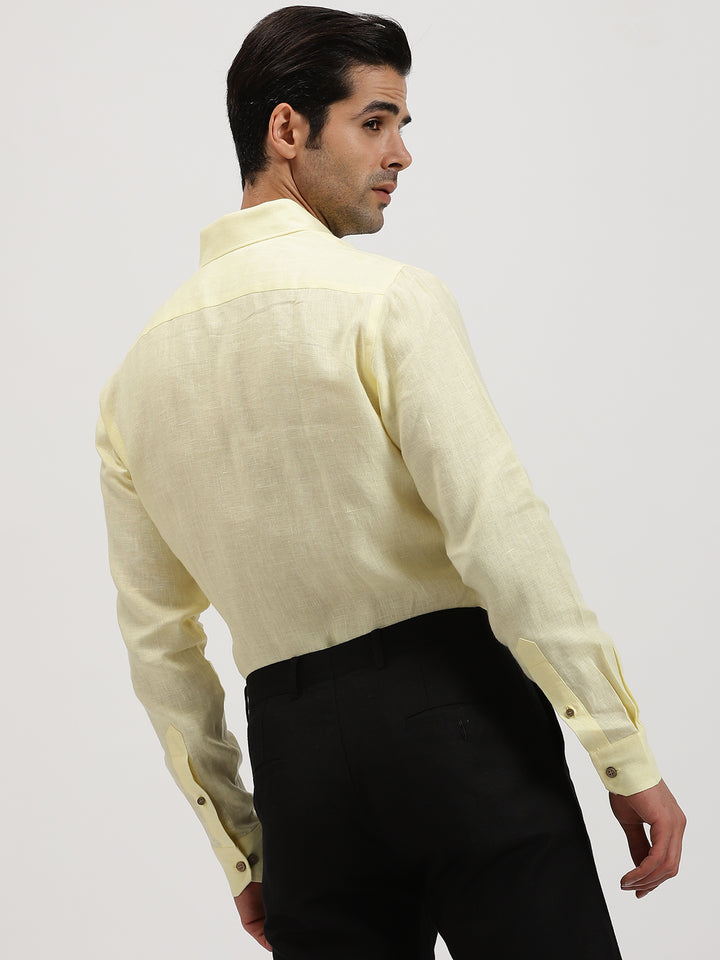 Sunlit Noir Look | Buttoned Down Light Yellow Linen Shirt & Pure Black Trousers