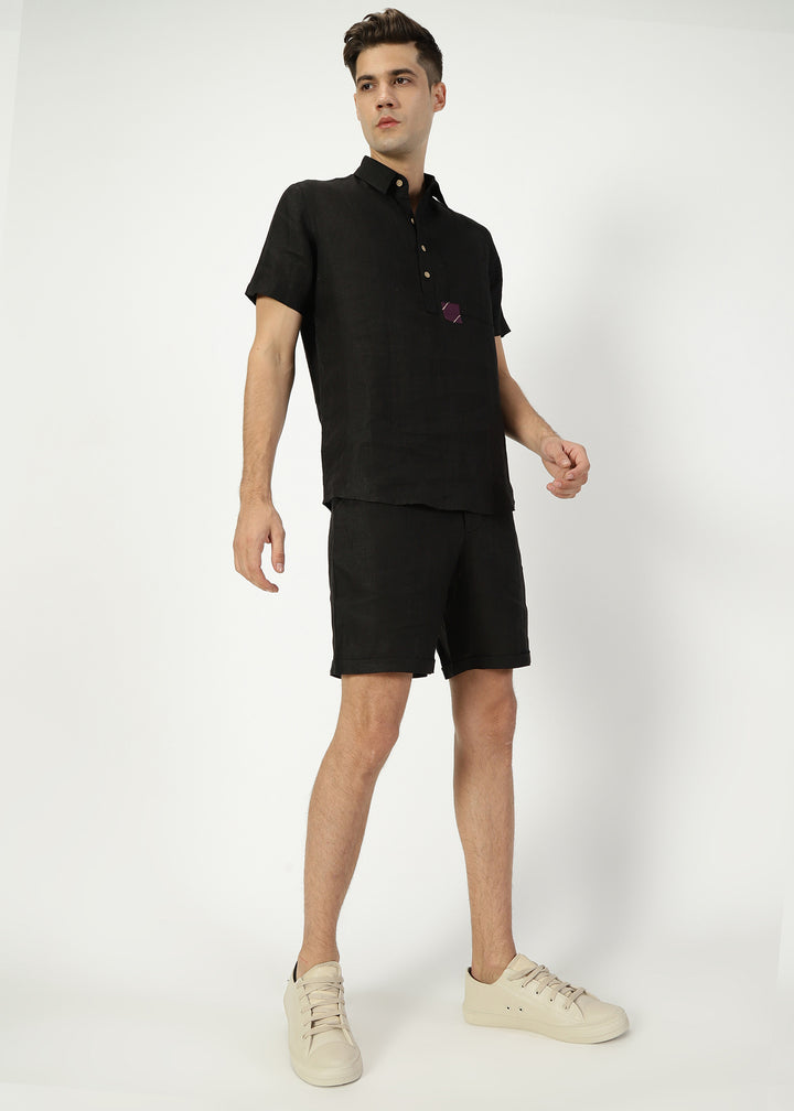 Matteo Pure Linen Shorts - Black