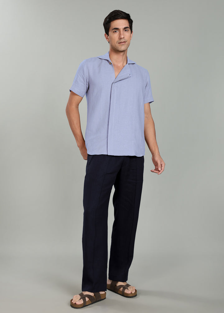 Art Pants - Pure Linen Elastic Casual Pants with Drawstrings - Regal Blue