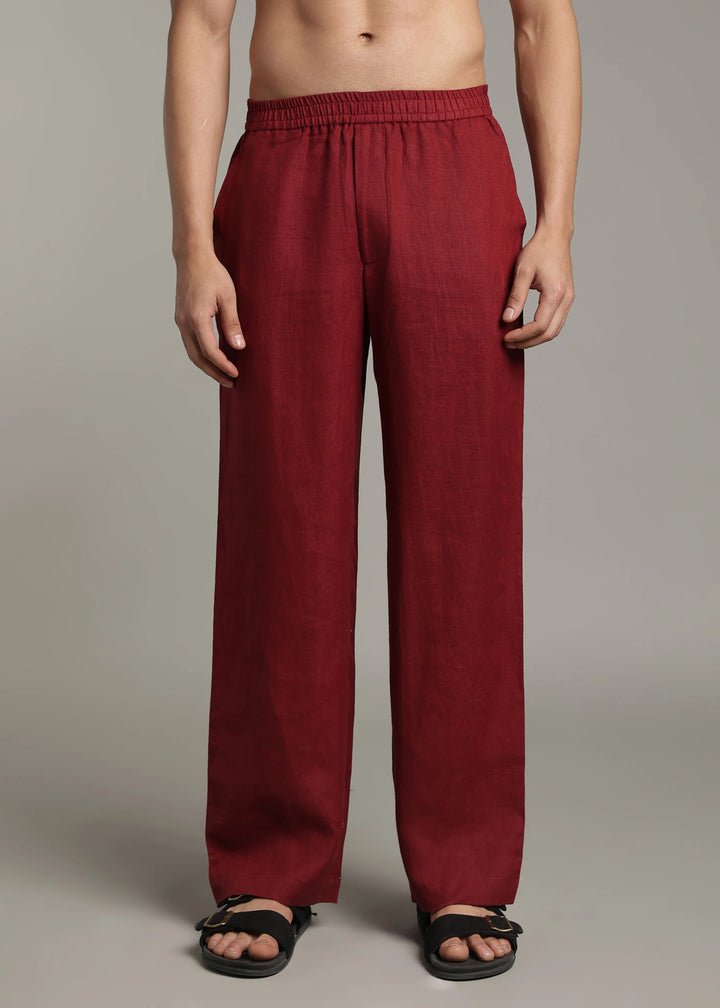 Roy -  Pure Linen Kurta 60 LEA Pants - Red Wine
