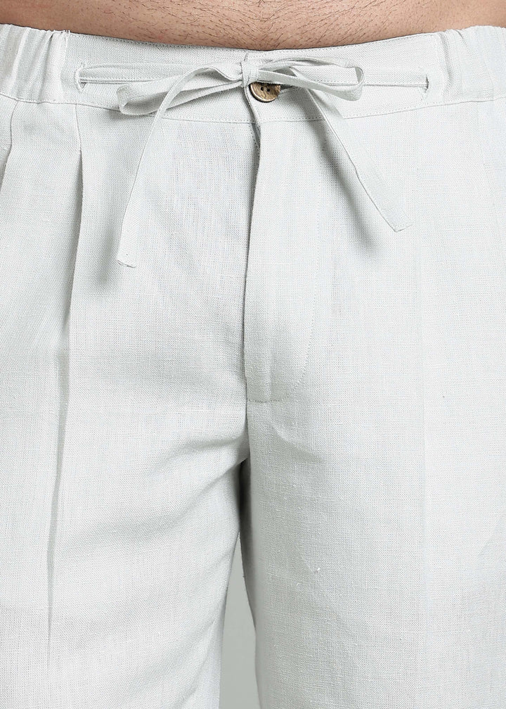 Lume - Pure Linen Relaxed Fit Pleated Trousers - Powder Blue