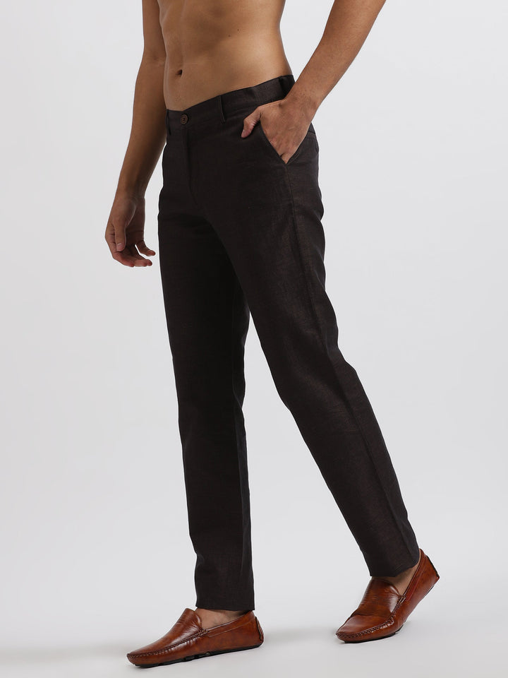 Ian Chino Pants - Linen Trousers - Black & Brown End On End