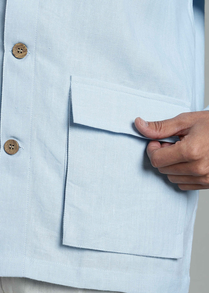 Filipe - Pure Linen Utility Jacket - Pastel Blue