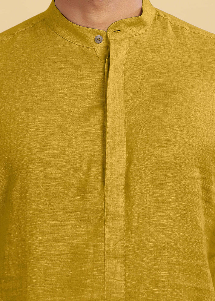 Sid Kurta - Pure Linen Kurta with Concealed Placket | Sunburst Yellow