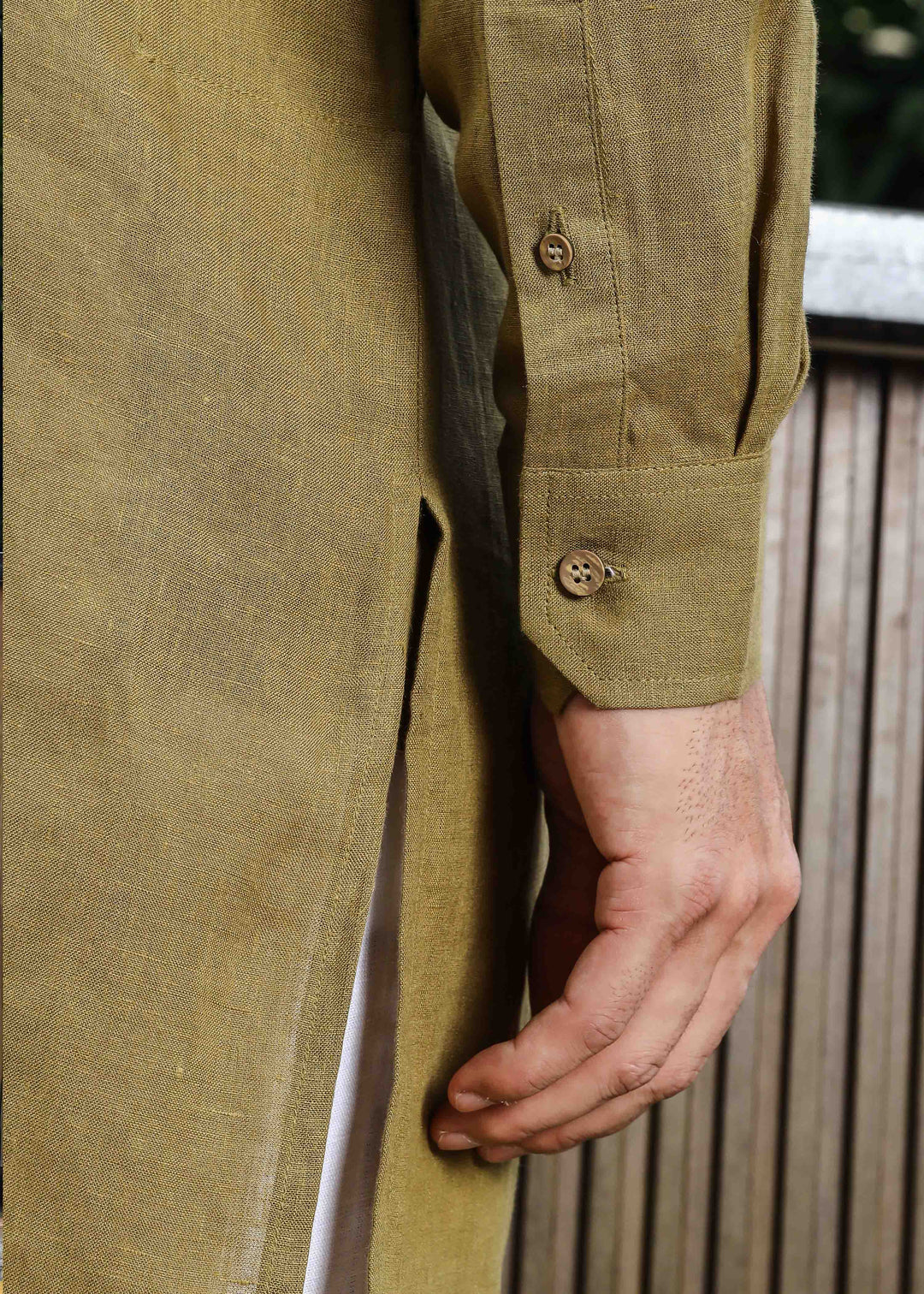 Yash Kurta - Pure Linen Kurta with Floral Embroidery | Golden Olive Green