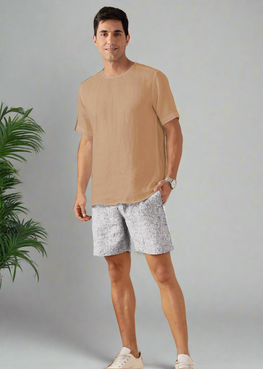 Morgan - Pure Linen Short Sleeve T-Shirt - Oakwood Brown