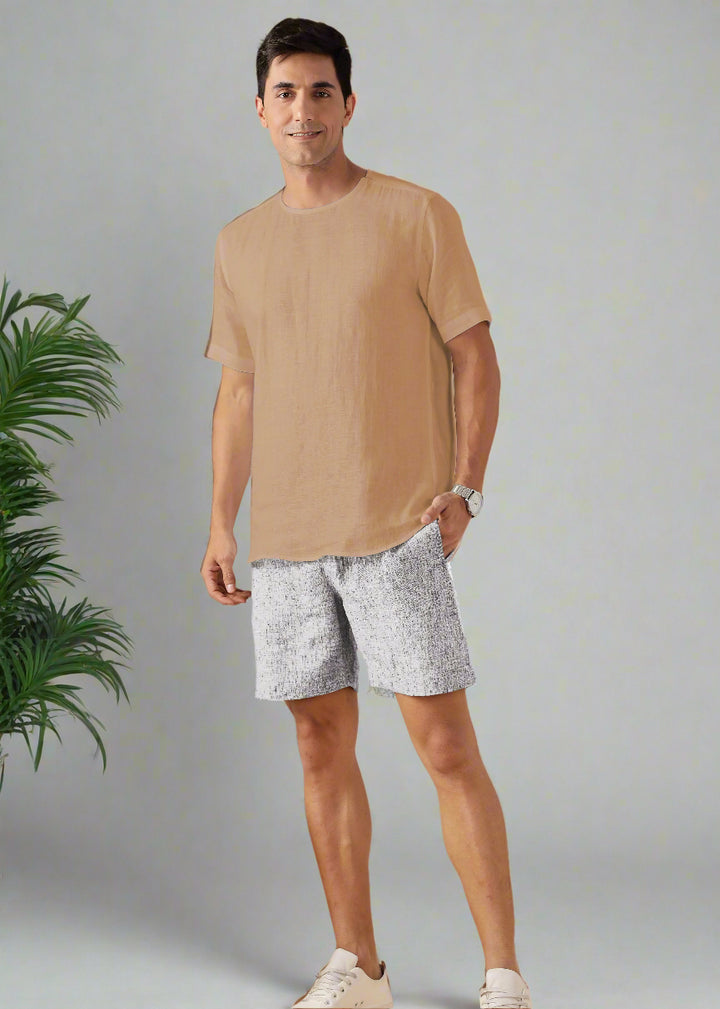 Morgan - Pure Linen Short Sleeve T-Shirt - Oakwood Brown