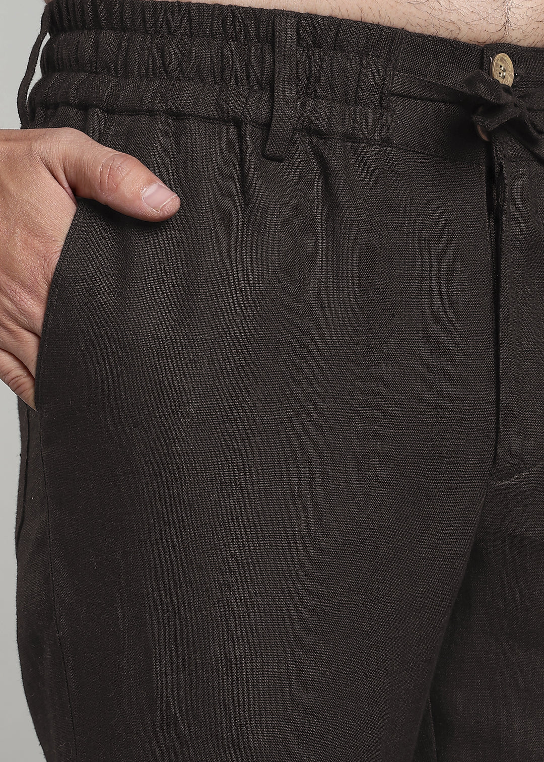 Drake - Pure Linen Trousers With Elastic Waist Band, Drawcord & Zipper - Fossil Grey