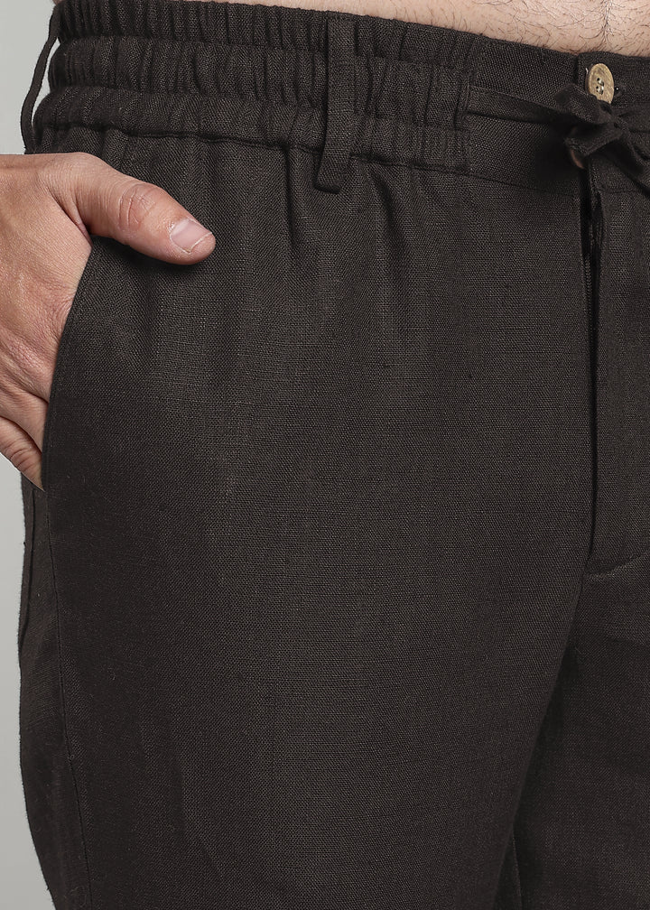 Drake - Pure Linen Trousers With Elastic Waist Band, Drawcord & Zipper - Fossil Grey