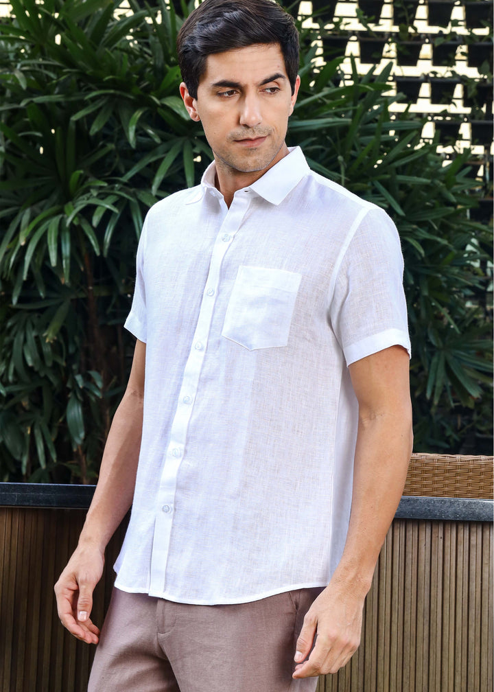 Harvey - Pure Linen Half Sleeve Shirt - White