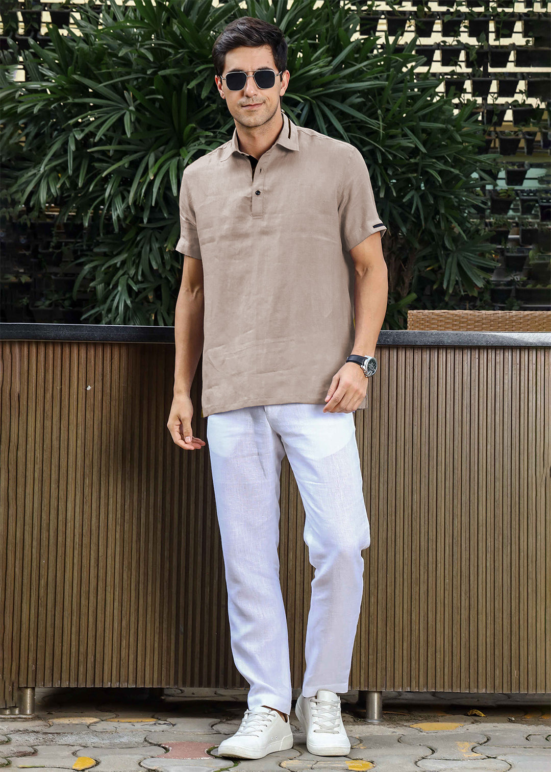 Jack - Pure Linen Polo T-Shirt - Fawn Pink
