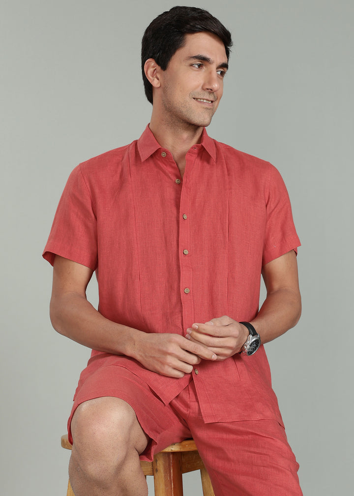 Milo Pure Linen Shirt & Shorts Co-ord Set - Terracotta Red