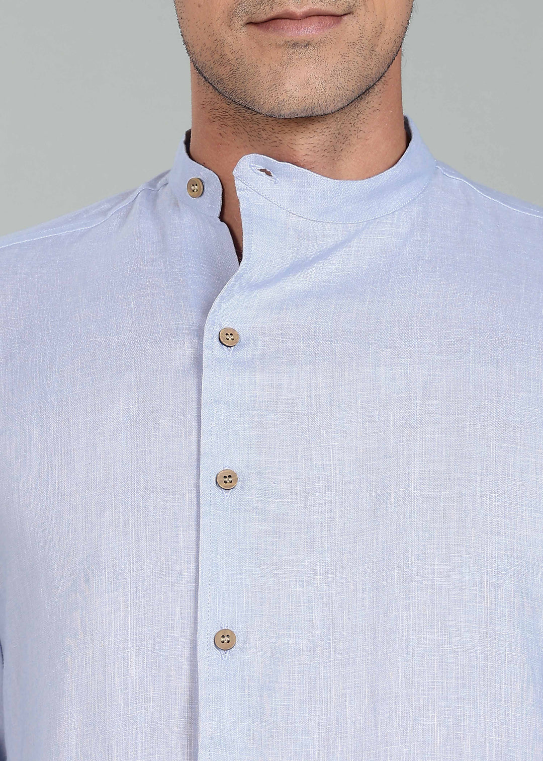 Floyd Shirt - Pure Linen Mandarin Collar Shirt - Periwinkle Blue