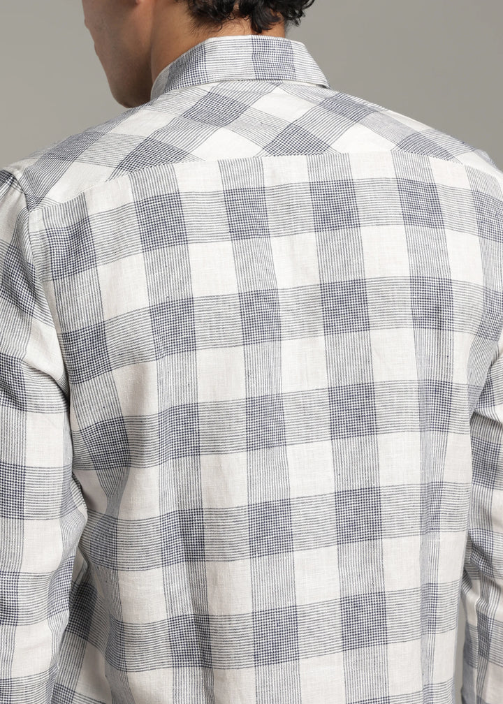 Glen - Pure Linen Full Sleeve Checks Shirt - White