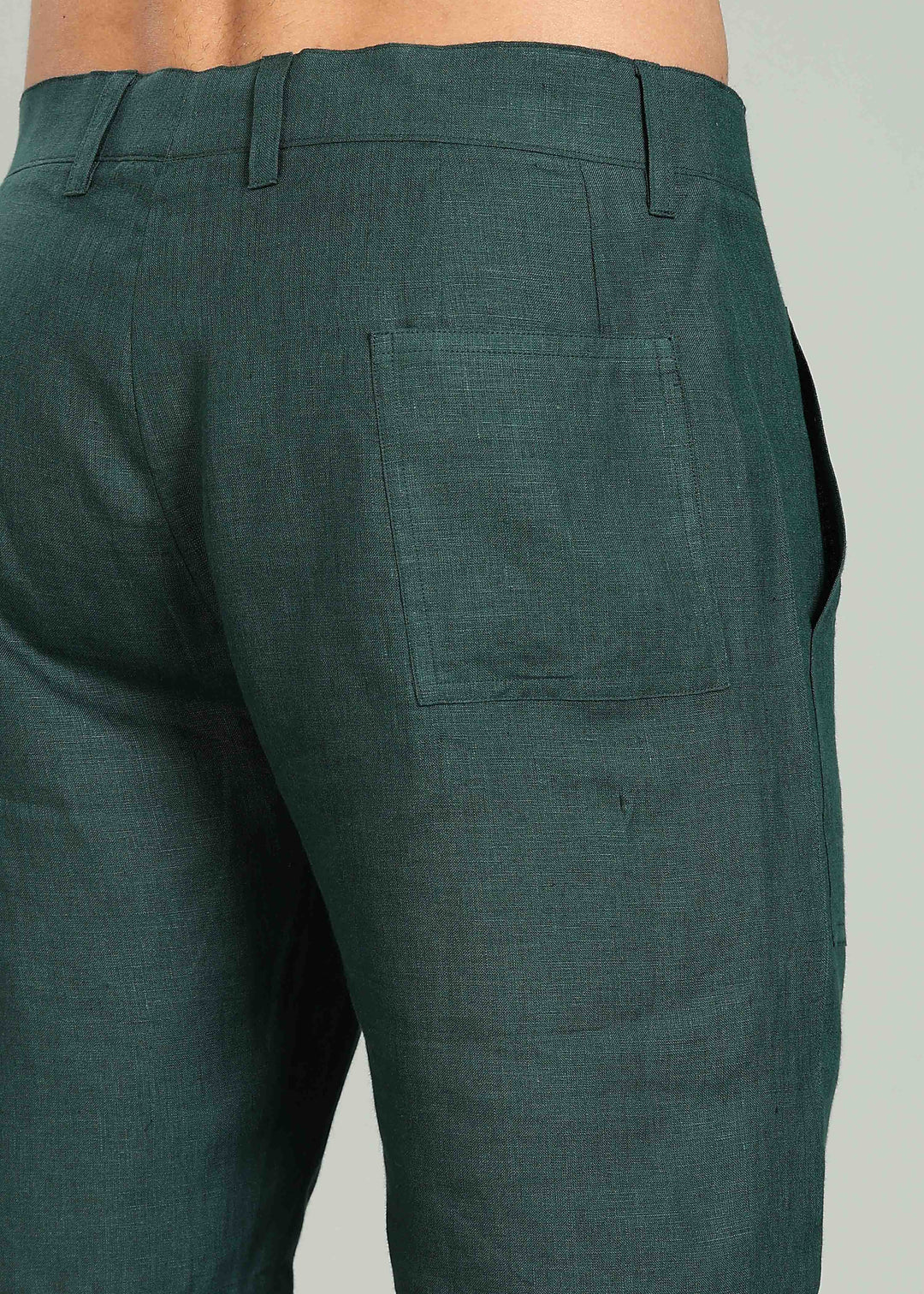 Noel Shorts - Pure Linen Shorts with Patch Pocket - Dark Pine Green