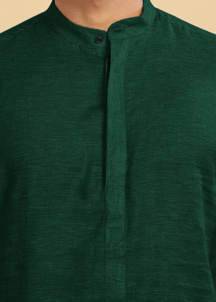 Sid Kurta - Pure Linen Kurta with Concealed Placket | Dark Pine Green