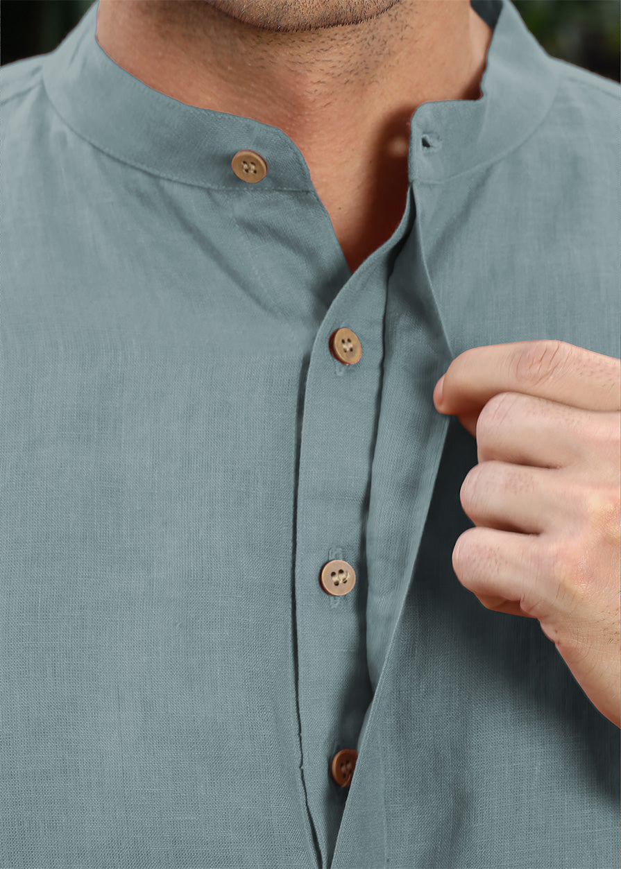 Sid Kurta - Pure Linen Kurta with Concealed Placket - Mineral Grey