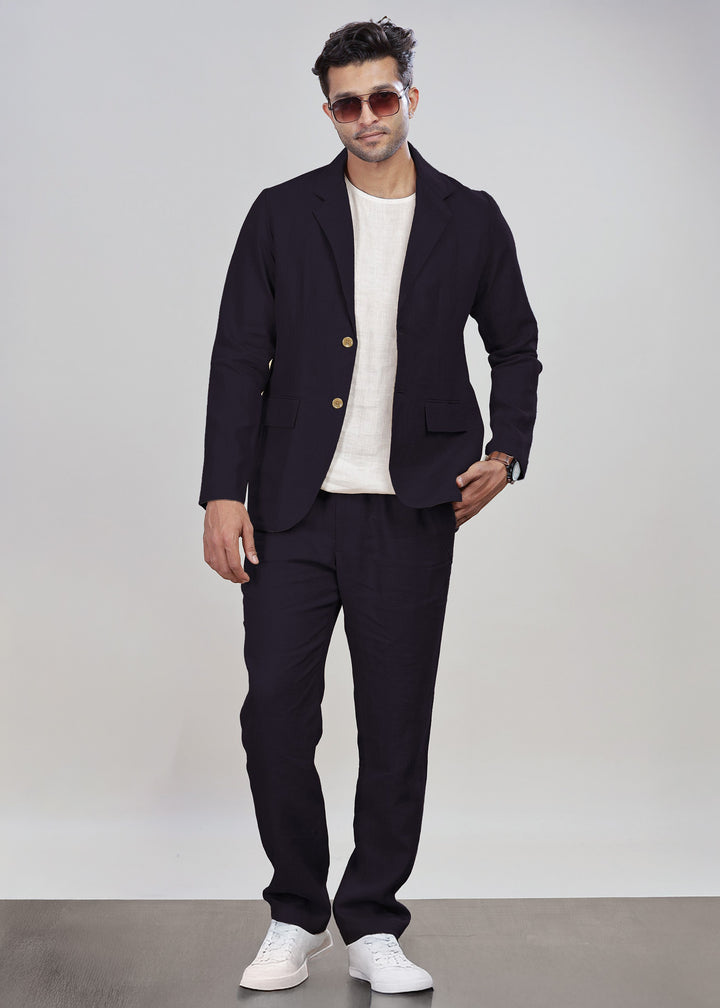 Dusky Violet Pure Linen Deconstructed Jacket & Trouser Set