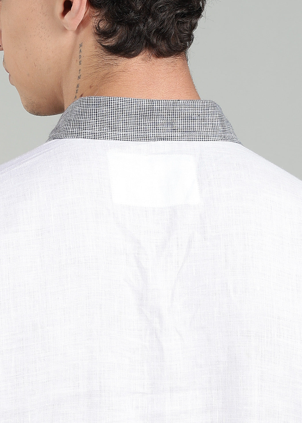 Fred - Pure Linen Polo T-Shirt - Black Houndstooth & White