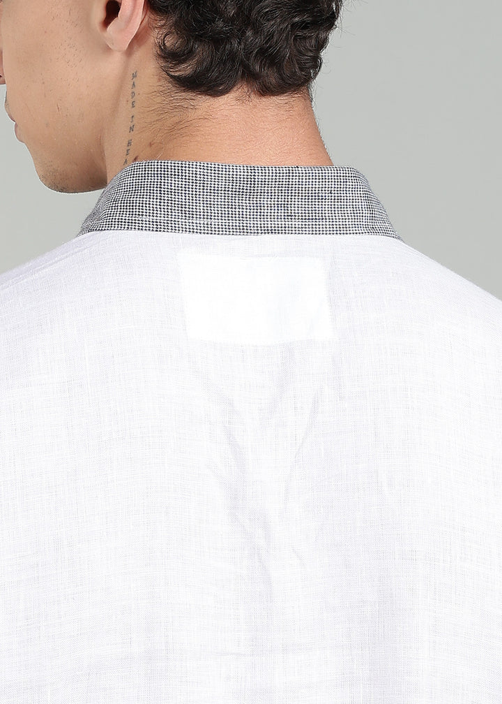 Fred - Pure Linen Polo T-Shirt - Black Houndstooth & White