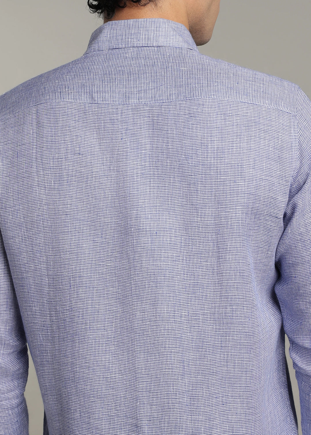 Harvey - Pure Linen Full Sleeve Shirt - Blue Houndstooth